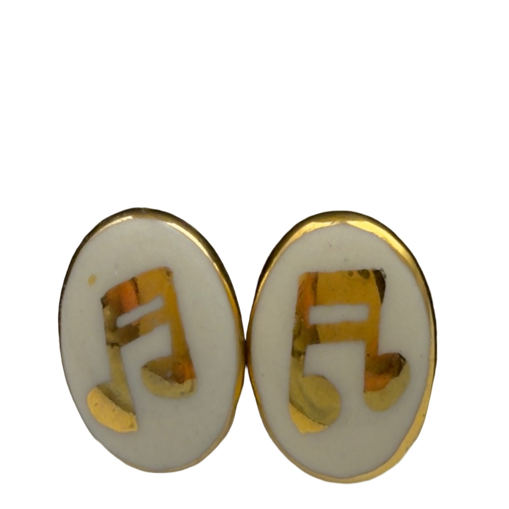 Vintage gold tone & enamel music note screw back earrings Womens costume jewelry